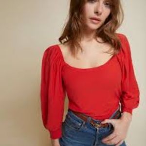 NATION ltd dallyce red puff sleeve top